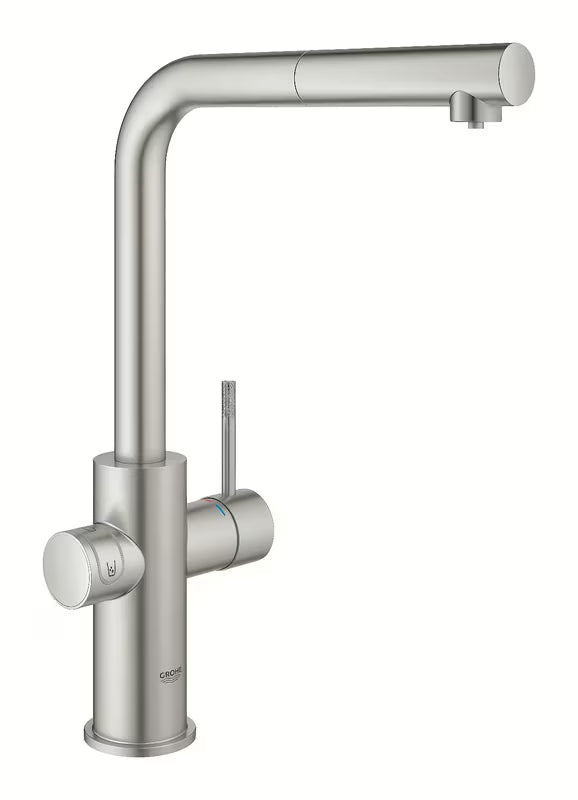 Grohe Blue Home armatura za pomivalno korito supersteel s filtrirno funkcijo in hladilnikom pro gazirano vodo
