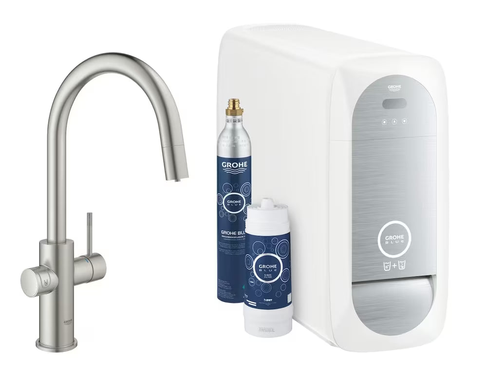 Grohe Blue Home armatura za pomivalno korito supersteel s filtracijo in hladilnikom pro za negazirano in gazirano vodo