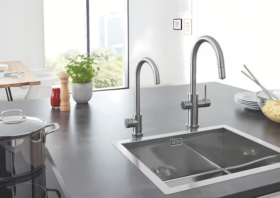 Grohe Blue Home armatura za pomivalno korito supersteel s filtracijo in hladilnikom pro za negazirano in gazirano vodo