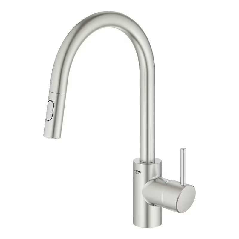 Grohe Concetto New enoročna armatura za pomivalno korito z visokim izlivom in izvlečno prho v izvedbi supersteel.