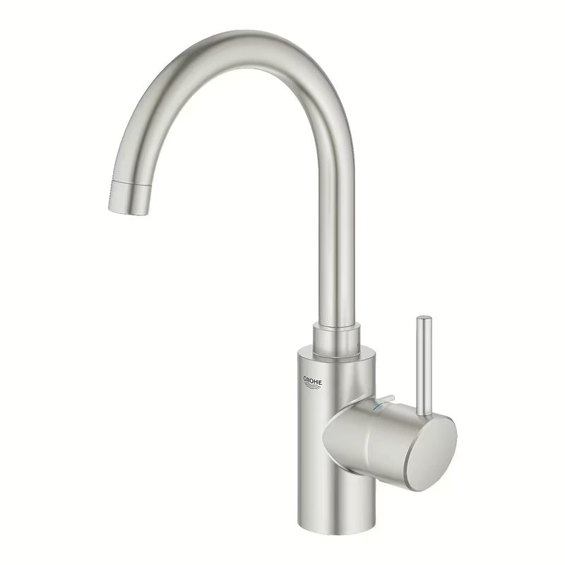 Kuhinjska armatura za pomivalno korito Grohe Concetto New z visokim vrtljivim izlivom v izvedbi supersteel.