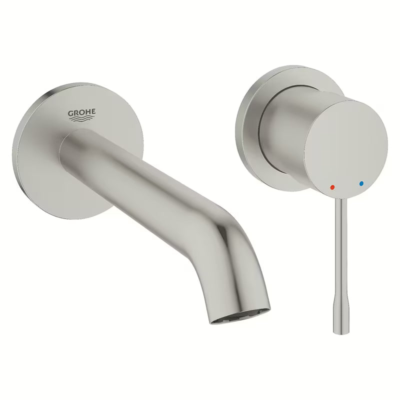 Podometna armatura za umivalnik Grohe Essence New v mat izvedbi supersteel pro za stensko montažo.