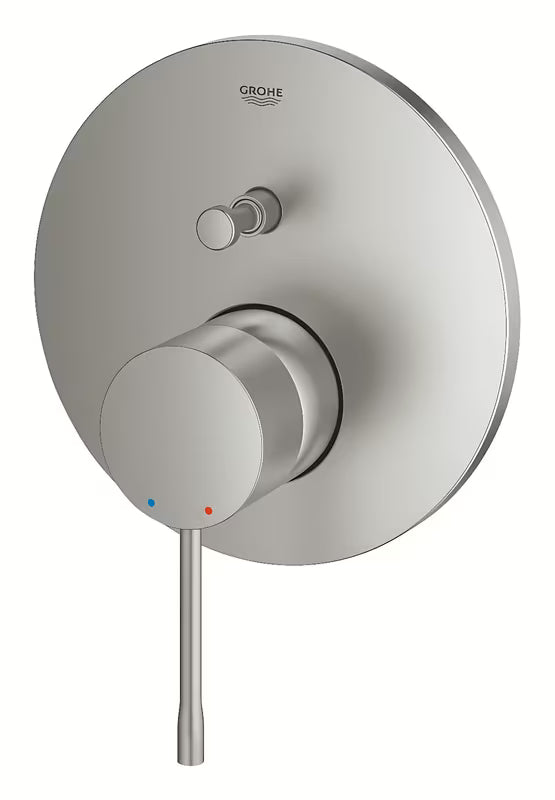 Podometna armatura za tuš Grohe Essence New v izvedbi supersteel z ročnim upravljanjem in 2-smernim preklopnikom.