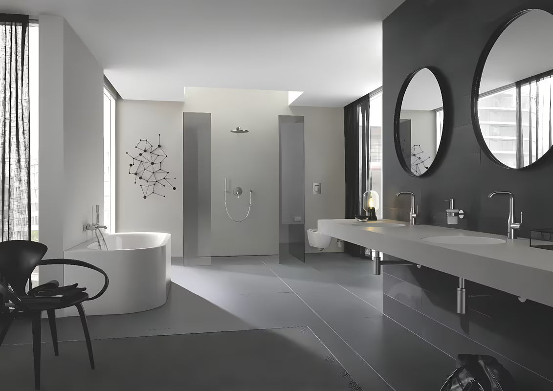 Podometna armatura za tuš Grohe Essence New v izvedbi supersteel z ročnim upravljanjem in 2-smernim preklopnikom.