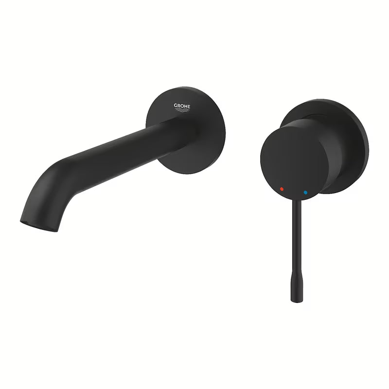 Grohe Essence New podometna armatura za umivalnik za na steno v barvi phantom black z ročico in rozeto