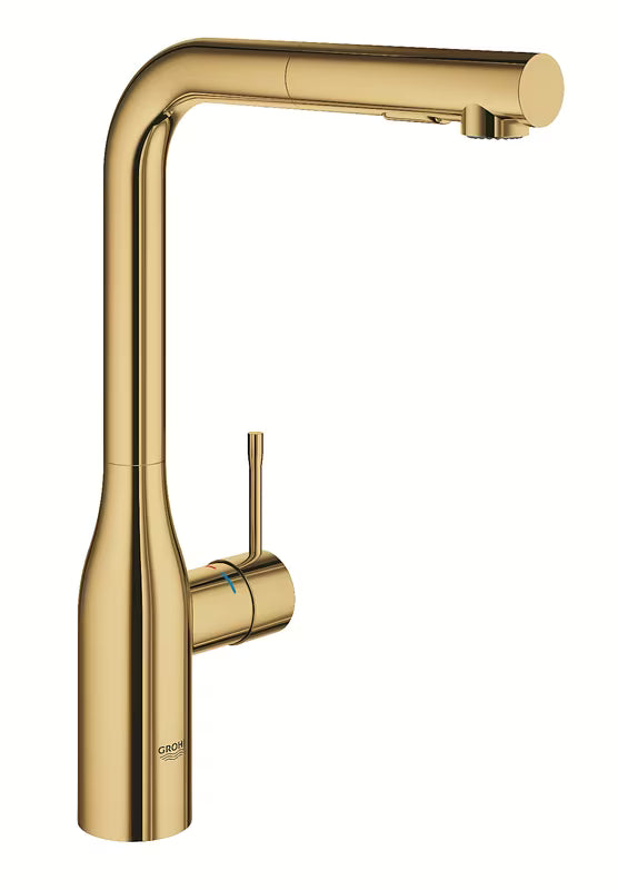 Grohe Essence New armatura za pomivalno korito v barvi cool sunrise z visokim vrtljivim izlivom in izvlečno prho