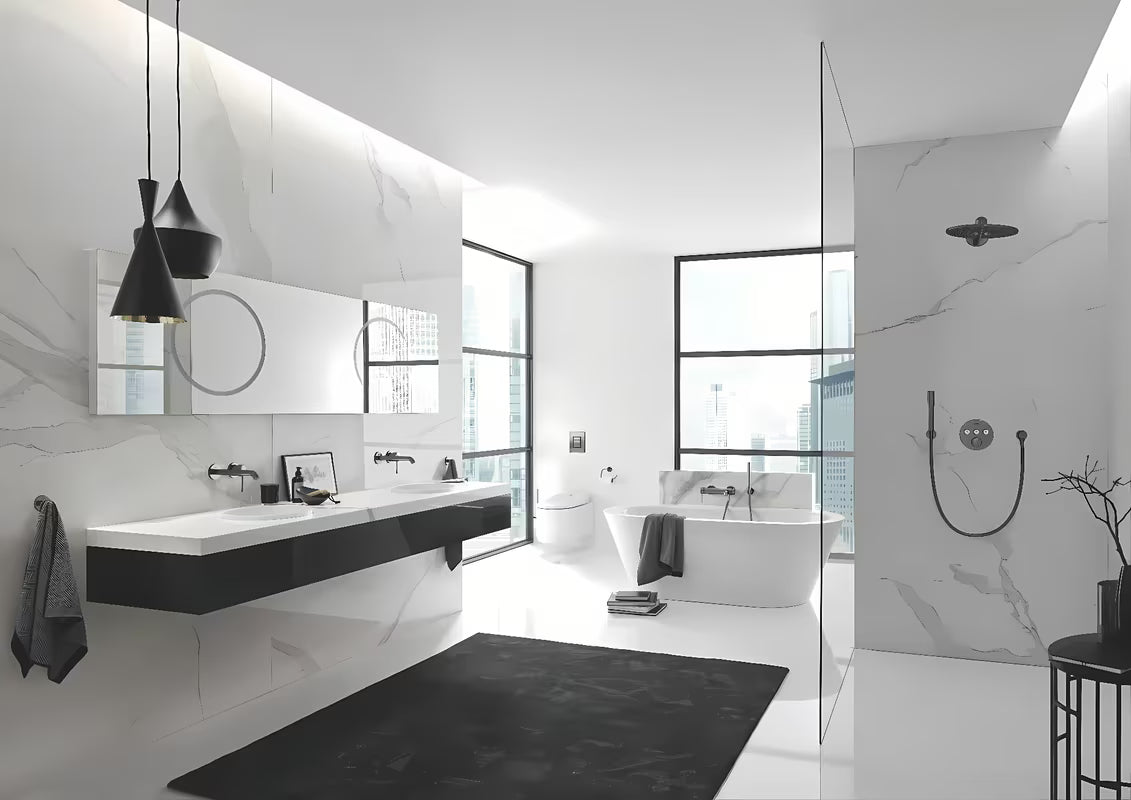 Stenska kadna enoročna armatura Grohe Essence New v površinski obdelavi Brushed Hard Graphite s preklopnikom kad/tuš.