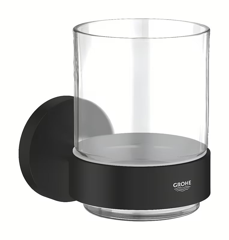Mat črn držalo za kozarček Grohe Essentials vključno s kozarcem pro kopalnico