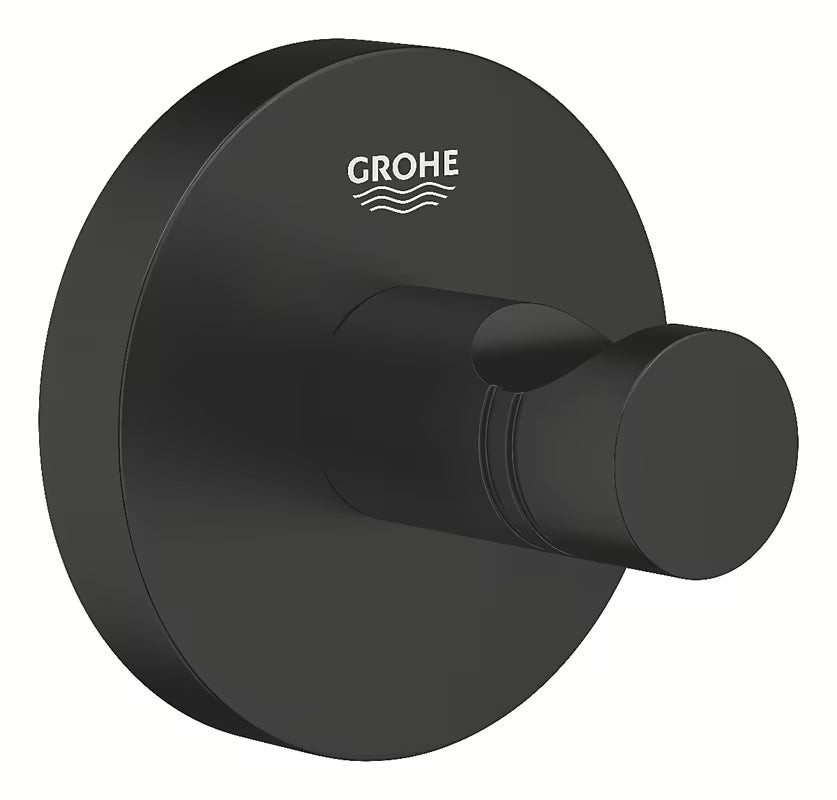 Kovinski kavelj za kopalni plašč Grohe Essentials v črni mat izvedbi s skritim pritrjevanjem