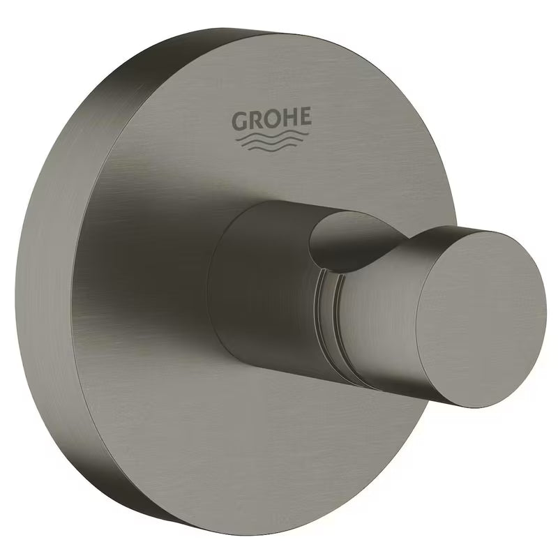 Kovinski kopalniški kavelj Grohe Essentials v izvedbi Brushed Hard Graphite s skritim pritrjevanjem.