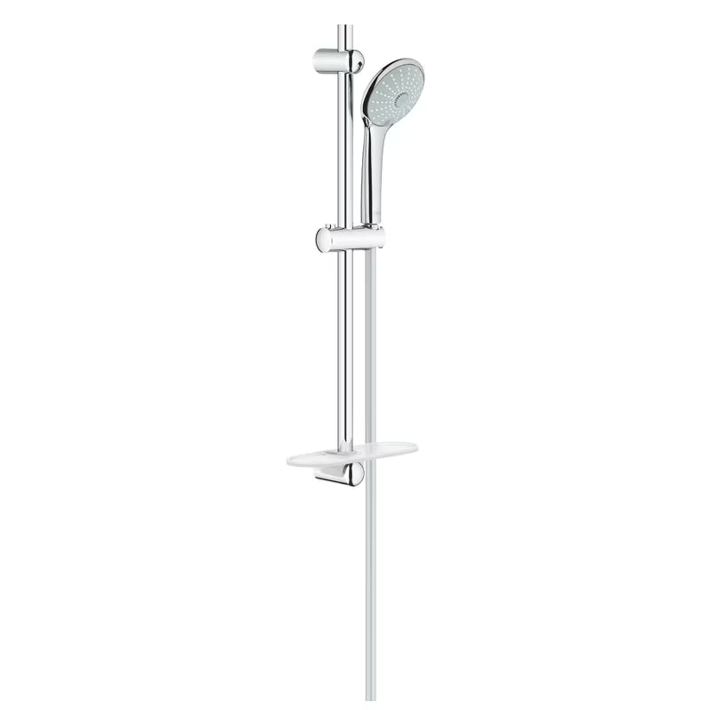 Tuš set Grohe Euphoria 110 Massage v krom izvedbi z letvijo, cevjo in polico EasyReach.