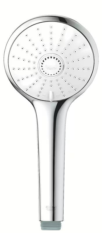 Ručni tuš Grohe Euphoria 110 Massage u kromiranoj izvedbi s bijelom tuš pločom i tri vrste mlaza.