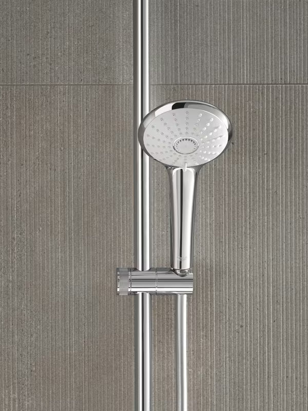 Ručni tuš Grohe Euphoria 110 Massage u kromiranoj izvedbi s bijelom tuš pločom i tri vrste mlaza.