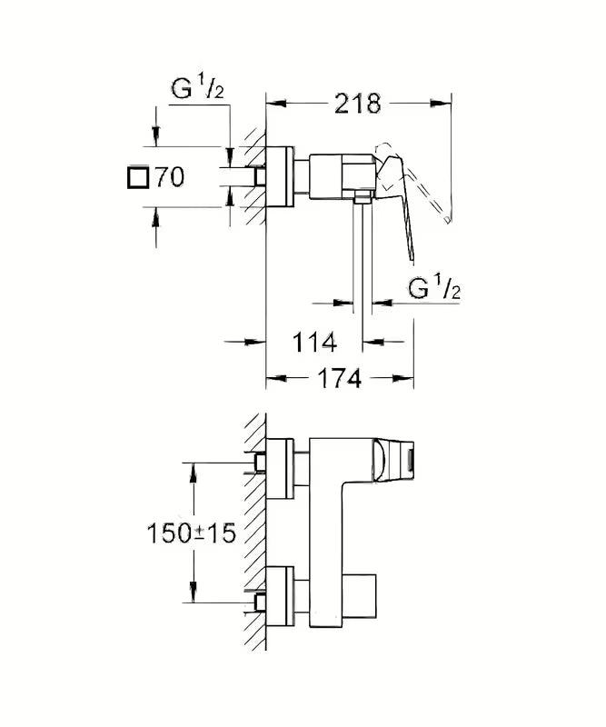 Kromirana enoročna stenska armatura za tuš Grohe Eurocube u četvrtastom dizajnu