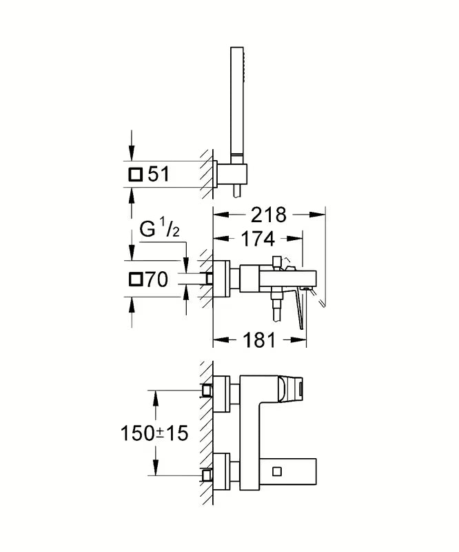 Grohe Eurocube armatura za kad u kromu s tuš setom i preklopnikom za pro tuš i polnjenje kadi