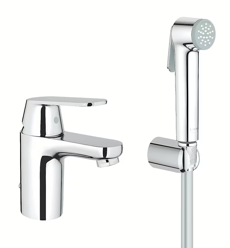 Kromirana armatura za umivalnik Grohe Eurosmart Cosmopolitan s tuš setom in ročičnim upravljanjem