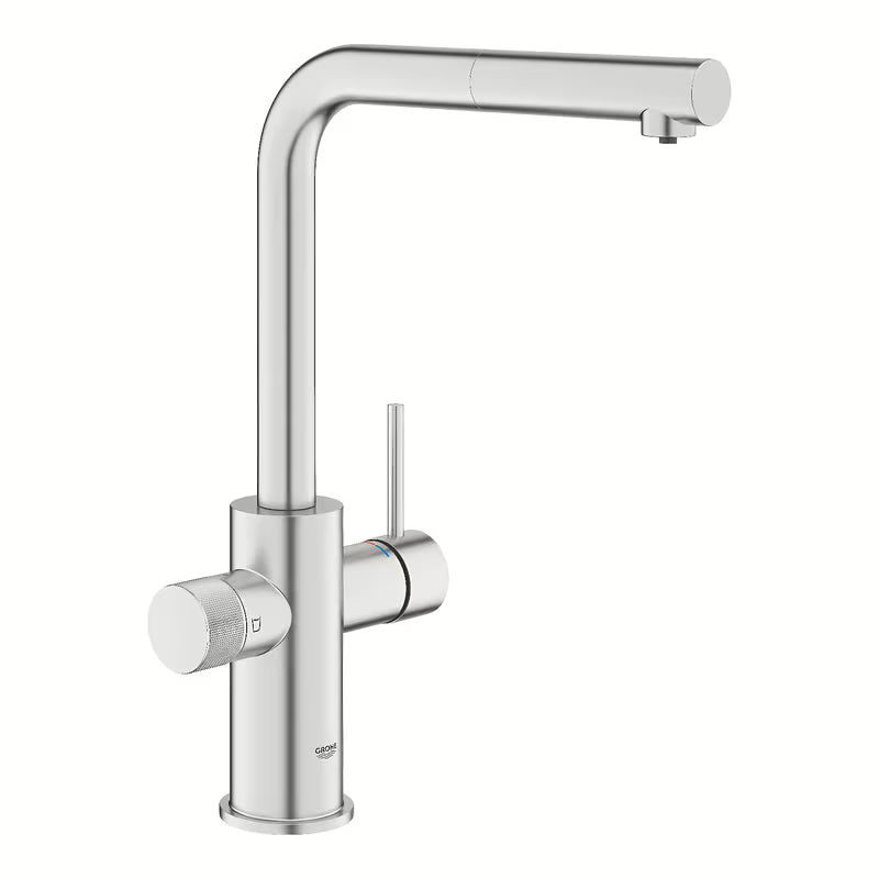 Grohe Blue Pure 2022 armatura za pomivalno korito s filtrirno funkcijo v izvedbi supersteel