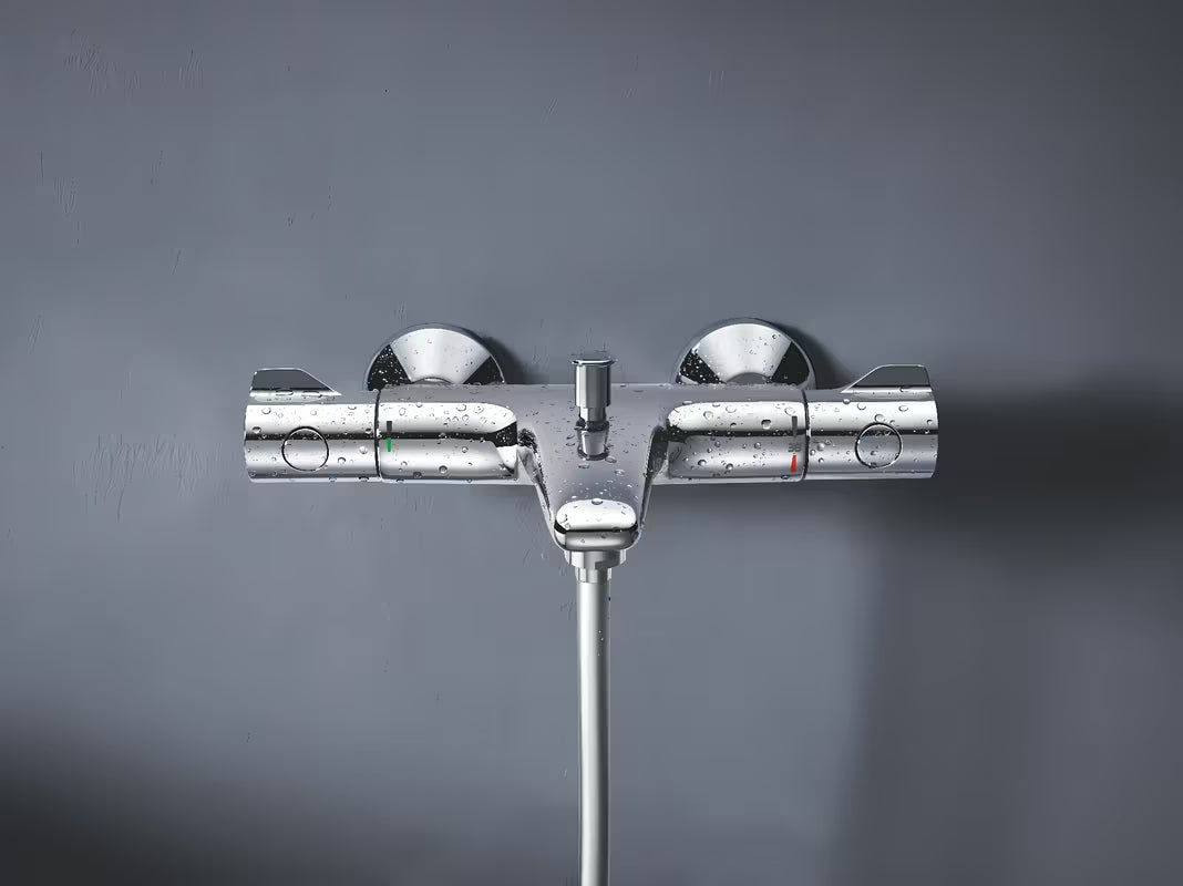 Termostatska stenska armatura za kad Grohe Grohtherm 800 v krom izvedbi s preklopnikom kad/tuš.