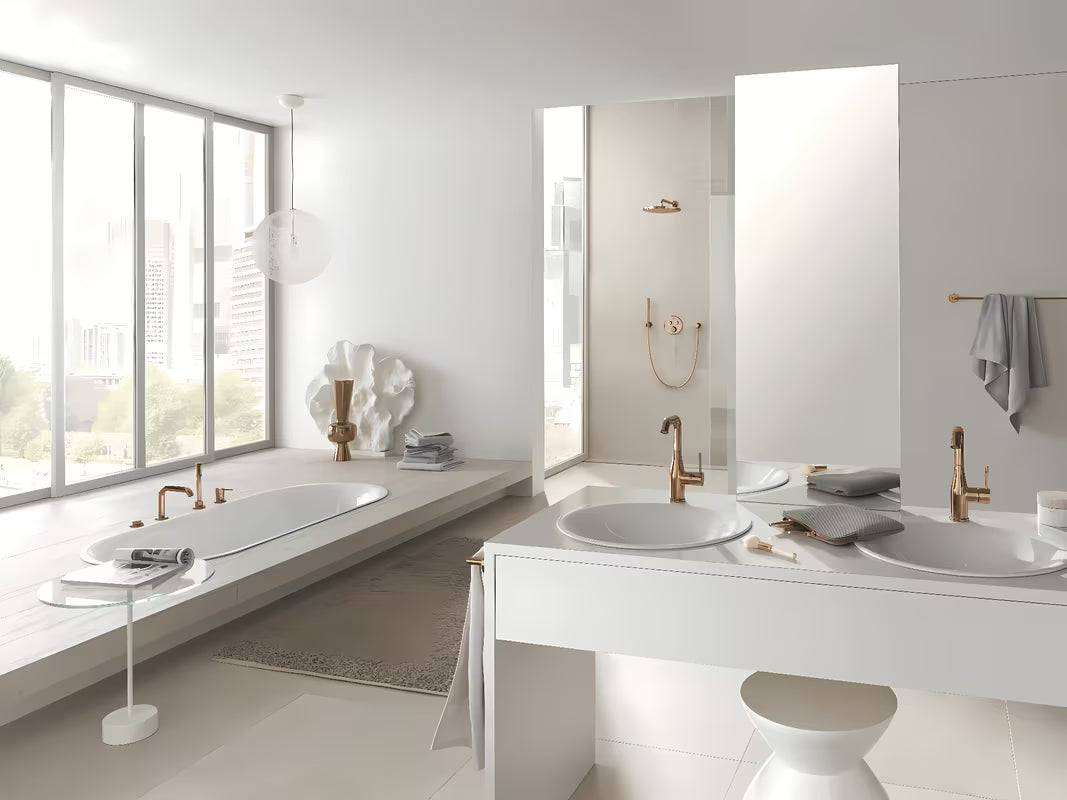 Podometna termostatska armatura za tuš Grohe Grohtherm smartcontrol v različici warm sunset z upravljanjem smartcontrol