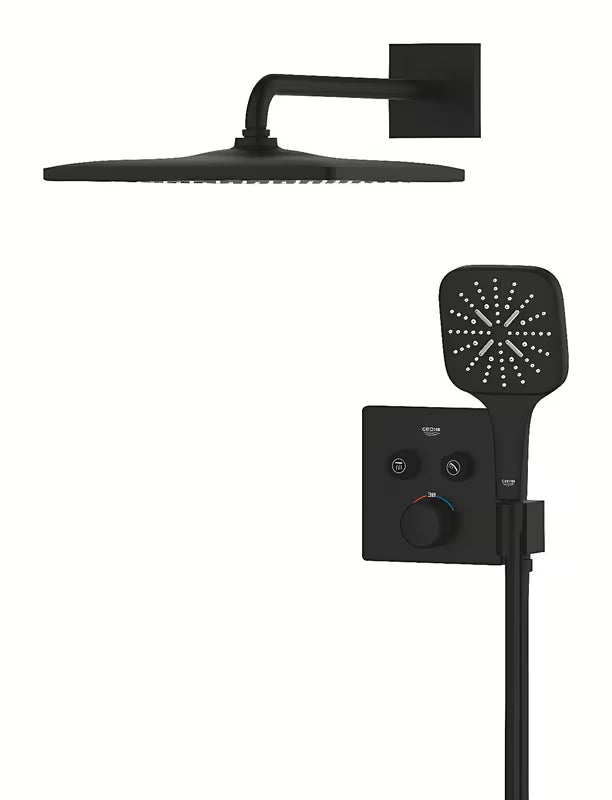 Podžbukni tušni sistem Grohe Grohtherm smartcontrol u mat crnoj boji s nadglavnom i ručnom tuš slušalicom