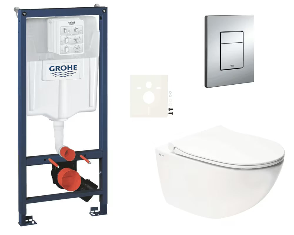 Viseči WC set SAT Infinitio v beli barvi z vgradnim modulom Grohe Rapid SL in tipko Even