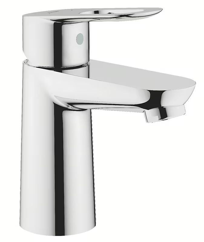 Kromirana enoročna armatura za umivalnik Grohe bauloop brez odtoka z ovalnim zankastim ročajem