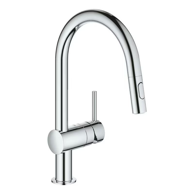 Kromirana armatura za pomivalno korito Grohe Minta z visokim vrtljivim izlivom in izvlečno prho