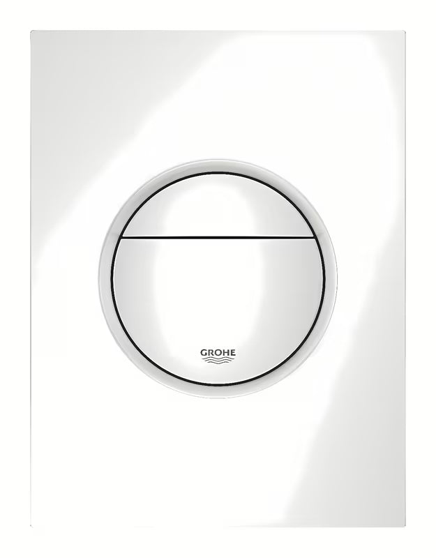 Bel splakovalni tipka Grohe Nova Cosmopolitan S Alpine White pro podometne splakovalniki z dvojnim splakovanjem.