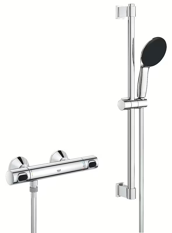 Grohe Precision Flow termostatska armatura za tuš v krom izvedbi s pršno garnituro in letvijo