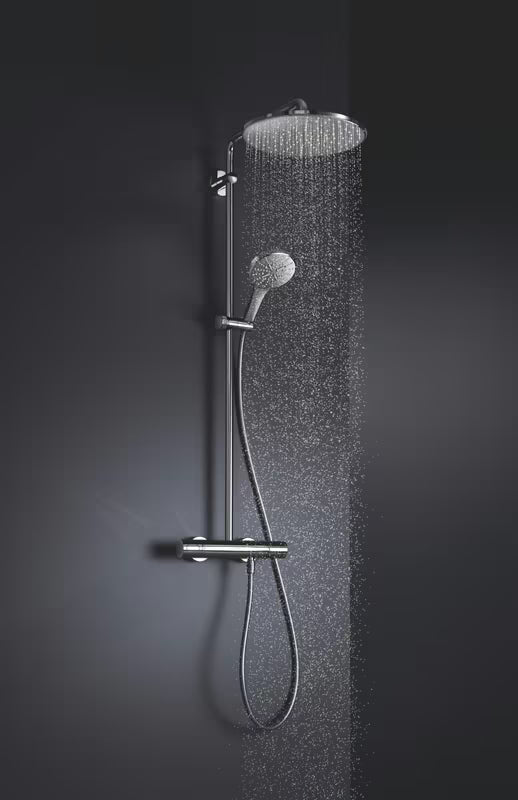 Okrogla nadglavna prha Grohe Rainshower 310 Mono v krom izvedbi s curkom PureRain