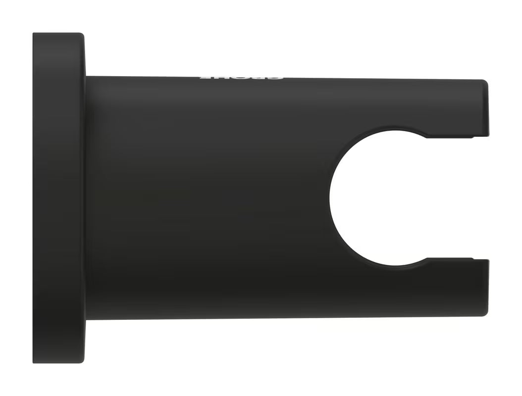 Fiksni nosilec tuš ročke Grohe Rainshower neutral z okroglo rozeto v barvi phantom black.