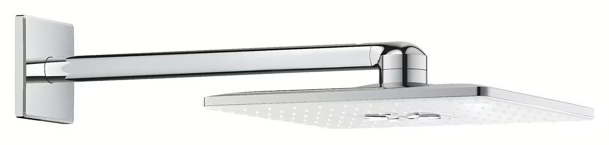 Nadglavna prha Grohe Rainshower smartactive 310 Cube z belim pršnim diskom in stenskim ročajem
