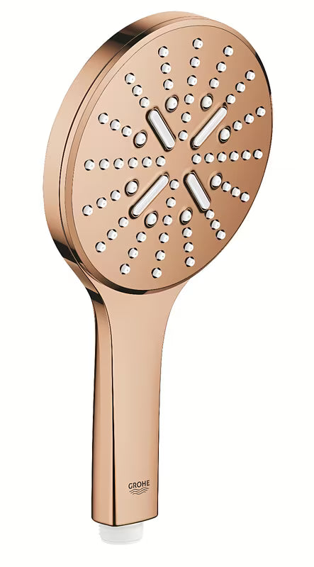 Ročna prha Grohe Rainshower 130 SmartActive v površinski obdelavi warm sunset s tremi načini curka.