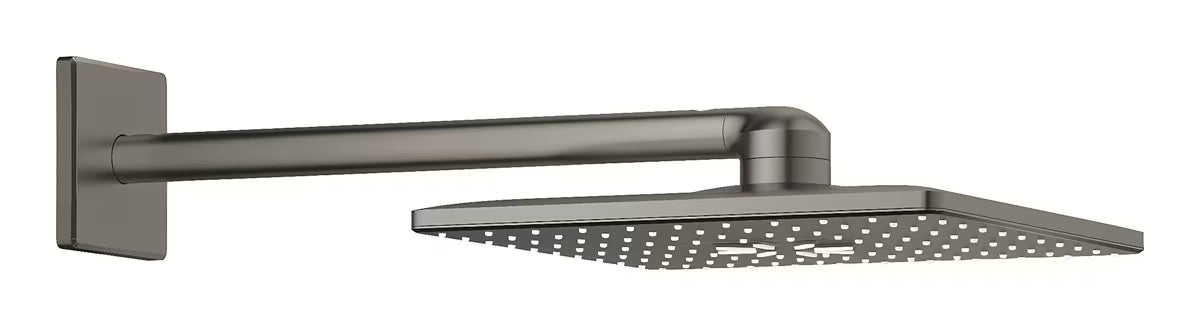 Nadglavna prha Grohe Rainshower smartactive Cube z držalom prhe v brušeni izvedbi hard graphite