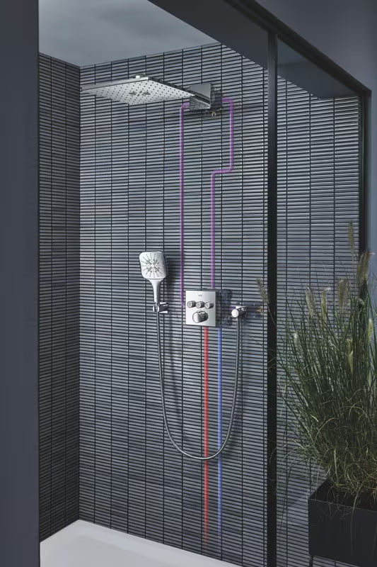 Kromirana nadglavna prha Grohe Rainshower smartactive 310 Cube s tuš krakom i dva mlaza
