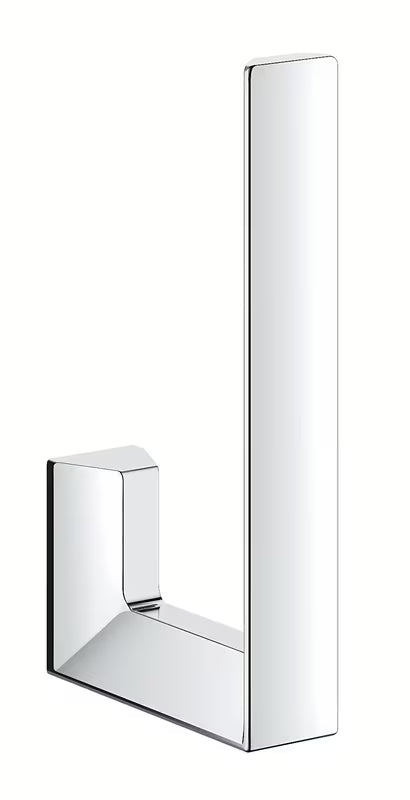 Kromiran stenski držalo za rezervni toaletni papir Grohe Selection Cube s skritim pritrjevanjem.