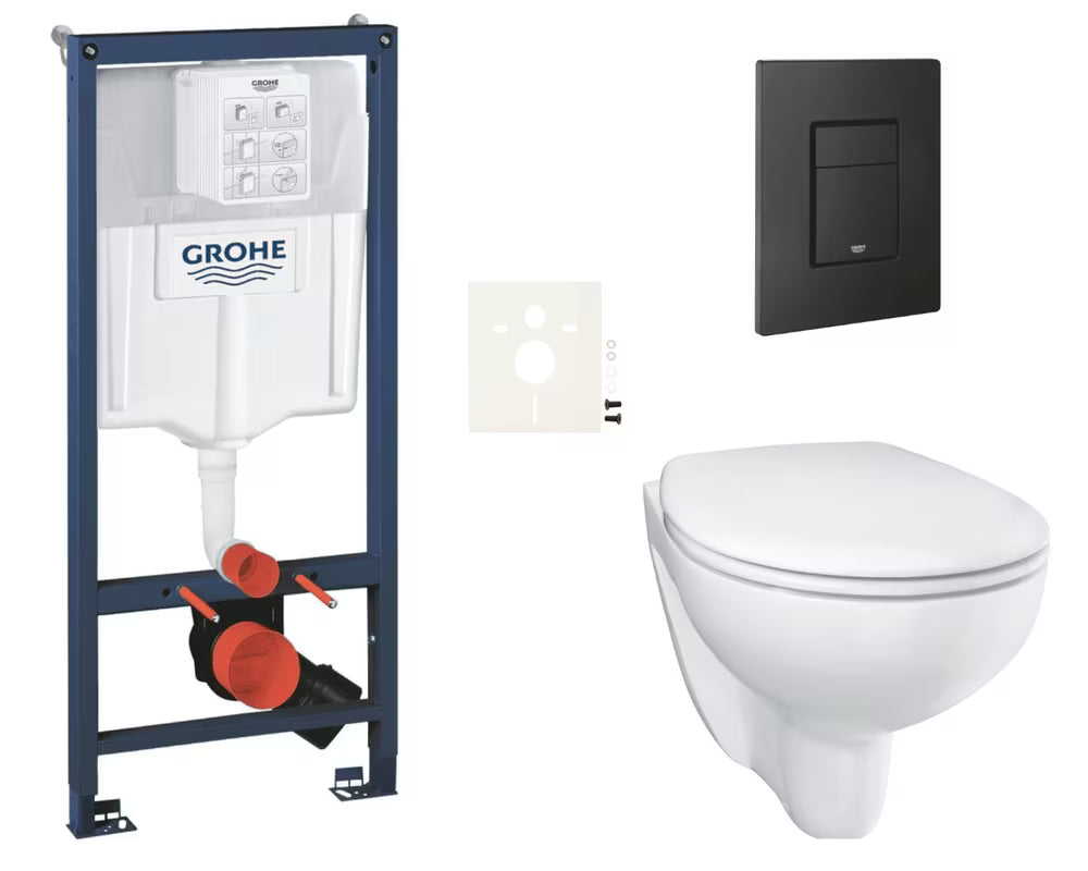 Viseči WC set Grohe Bau Ceramic z instalacijskim modulom Rapid SL in črno tipko Even