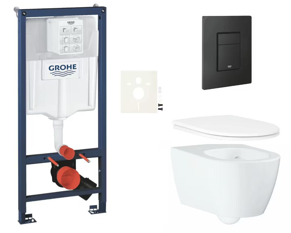 Viseči WC set Grohe Essence z instalacijskim modulom Rapid SL, školjko Rimless in črno tipko Even