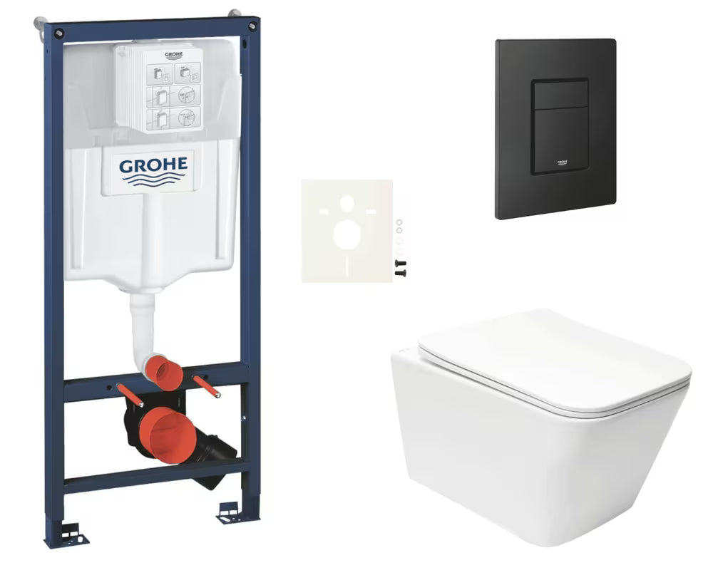 Viseči WC set SAT Infinitio z instalacijskim modulom Grohe Rapid SL, tipko Even in sedežem s počasnim zapiranjem