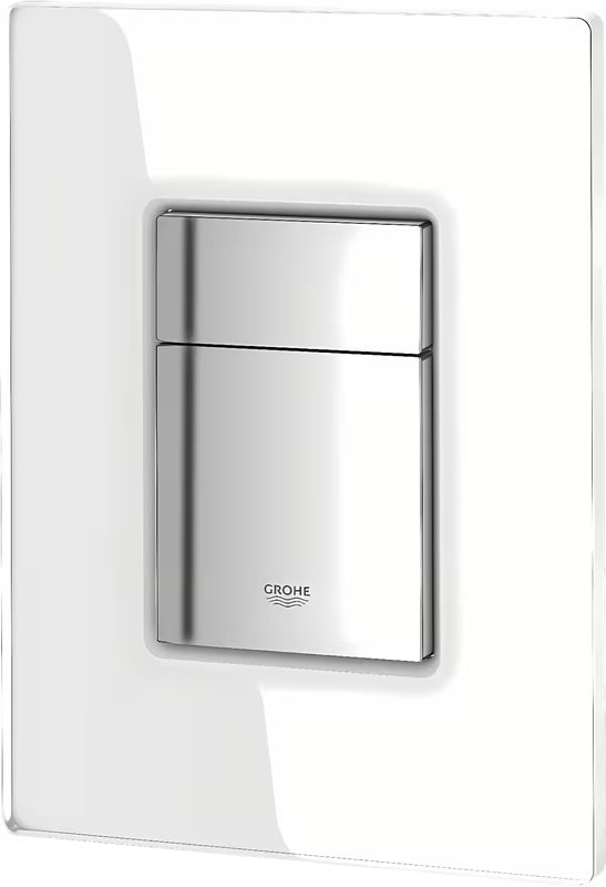 Aktivirna tipka Grohe Skate Cosmopolitan sa staklenom površinom u mjesečevo bijeloj boji.