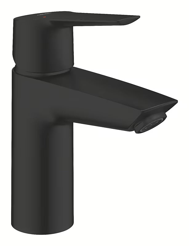 Mat črna armatura za umivalnik Grohe Start 2021 z ročnim upravljanjem in gladkim ohišjem.