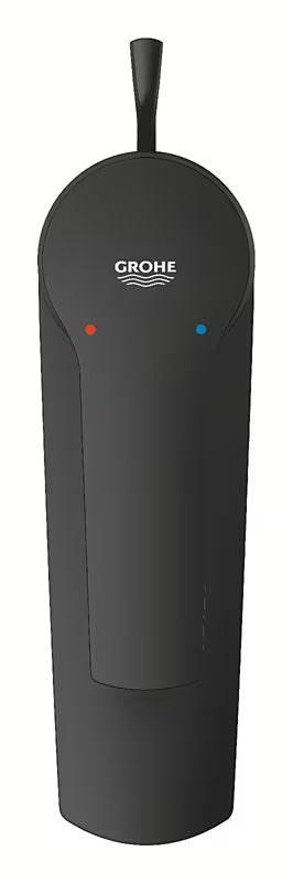 Mat črna enoročna armatura za umivalnik Grohe Start za stoječo montažo in z odtokom.