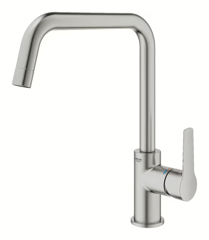 Enoročna armatura za pomivalno korito Grohe Start z visokim vrtljivim U-izlivom v izvedbi supersteel