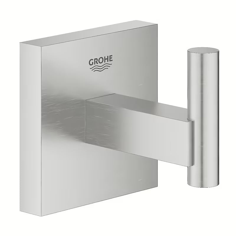 Kovinski kopalniški kavelj Grohe Start Cube Accessories v izvedbi supersteel s skritim pritrjevanjem