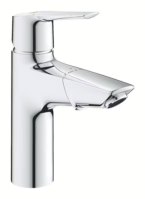 Kromirana armatura za umivalnik Grohe Start s ručicom za upravljanje i izvlačnim tušem.