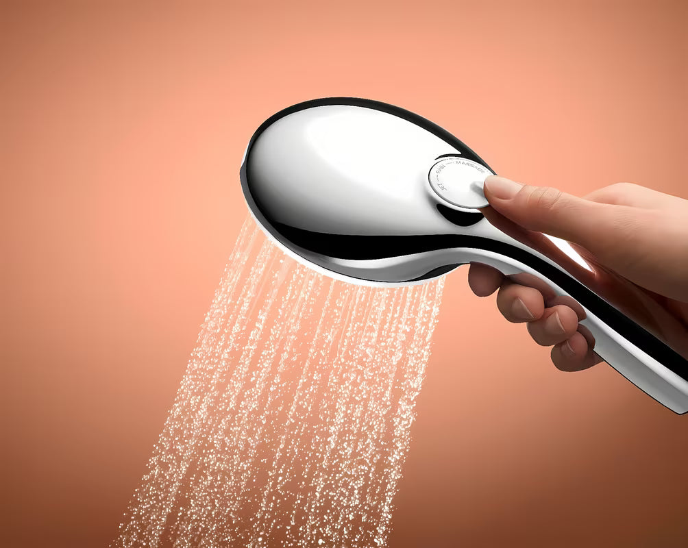 Tuš set Grohe Tempesta v kromu z drogom, kovinsko cevjo in polico GROHE EasyReach
