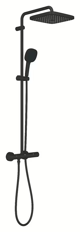 Mat crni tušni sistem Grohe Tempesta System Cube s termostatsko armaturo, s nadglavnim i ručnim tušem