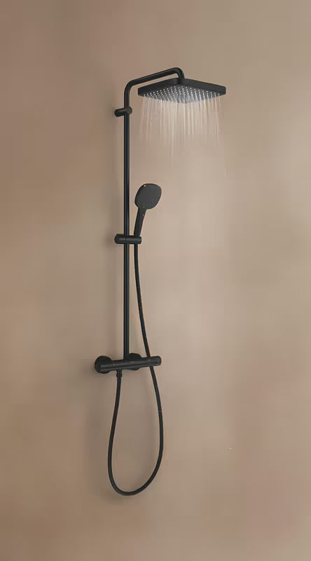 Mat crni tušni sistem Grohe Tempesta System Cube s termostatsko armaturo, s nadglavnim i ručnim tušem