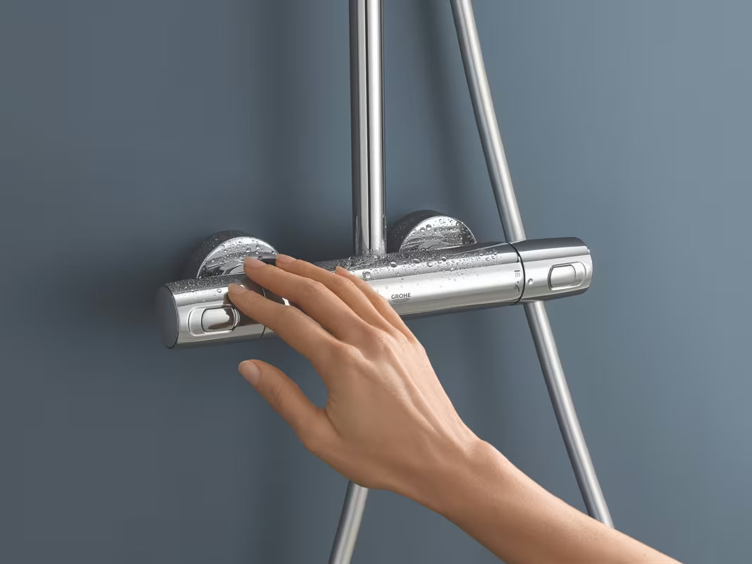 Tušni sistem Grohe Vitalio Joy XXL 310 s termostatom v krom izvedbi z nadglavno in ročno prho