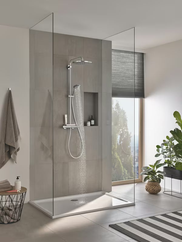 Tušni sistem Grohe Vitalio Joy XXL 310 s termostatom v krom izvedbi z nadglavno in ročno prho